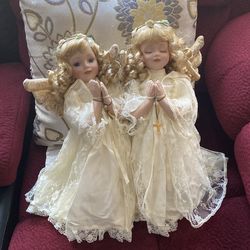 2 Porcelain Kneeling, Praying Angel Dolls
