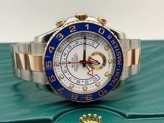 Rolex Yacht Master II 44mm 116681 Blue Bezel 18k Rose Gold & Stainless Steel Oyster Box & Appraisal Papers