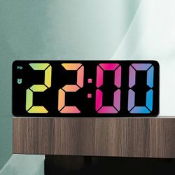 Digital Alarm Clock Colorful LED Electronic Clock USB/ Battery Operated Smart Desk Clock 12/24H Display 3 Adjustable Brightness 5 Modes Voice Control 