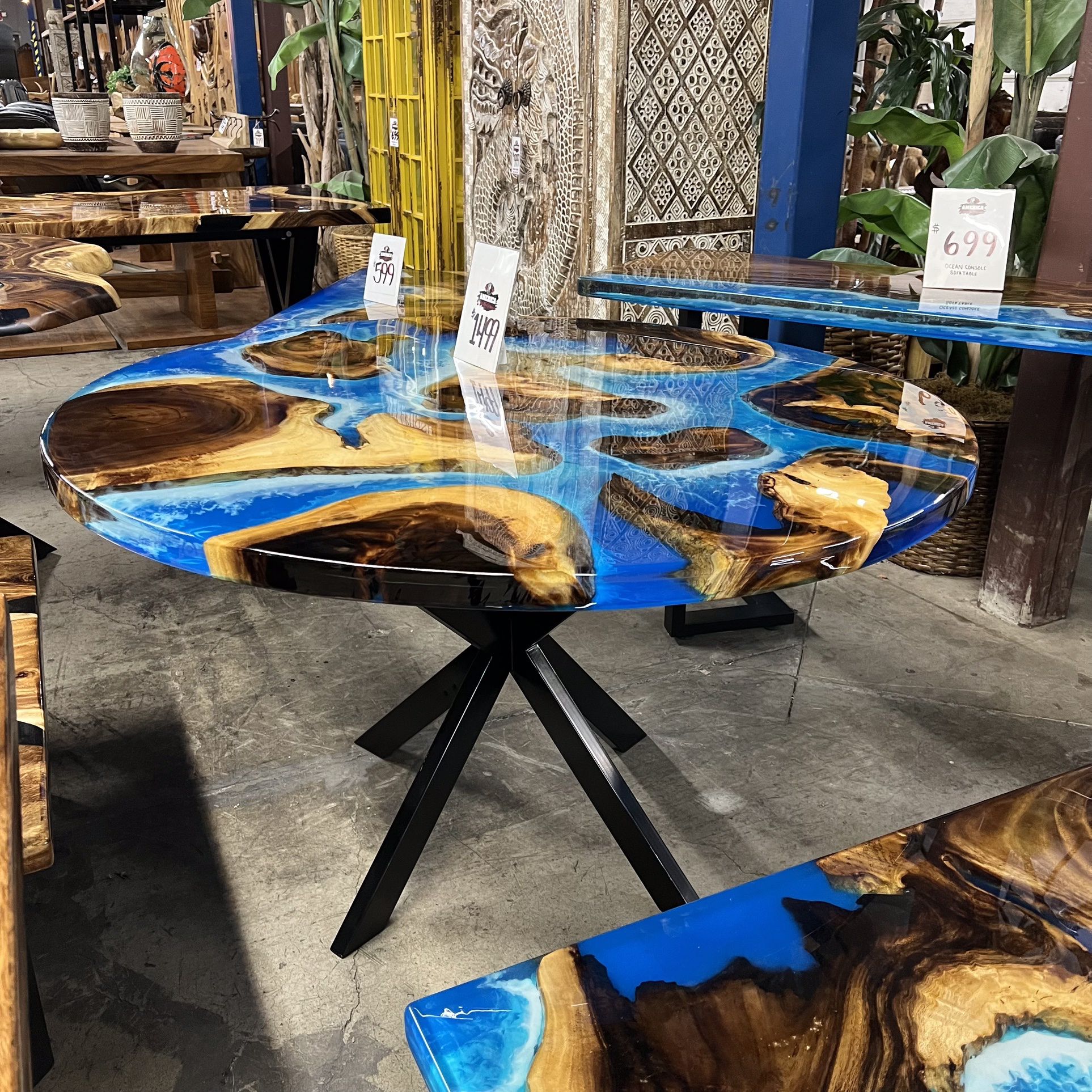 Round Ocean Blue Resin Infused Dining Table 