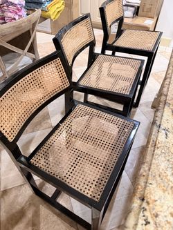 Set of 3 Black Cane Dining Chairs