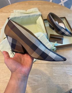 Burberry Check Pointed-Toe Block Heel Pumps