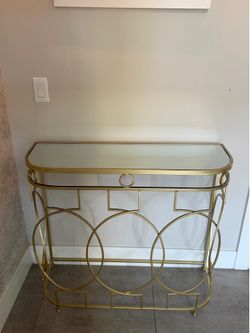 Luxury Gold Console Table with Mirrored Glass Top