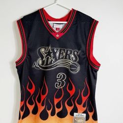 Mitchell And Ness 76ers Sixers Allen Iverson #3 Flames Swingman Jersey Men Large