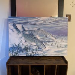 FW Thomas Fish Painting Canvas 36 X 24 In