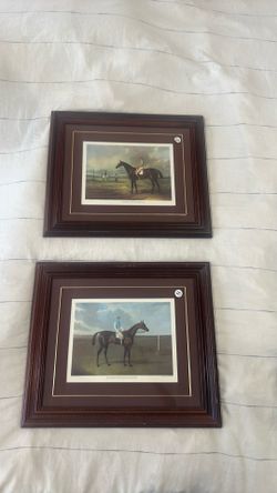 Two equestrian vintage printed frames