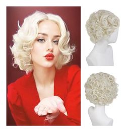 Light Blonde Curly Wigs For Women 1920s Vintage Hairstyle Wig With Bangs