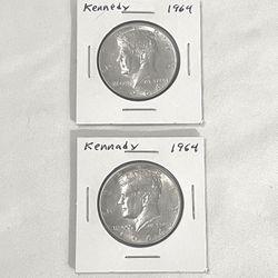 Uncirculated 1964 Kennedy Silver Half Dollars.