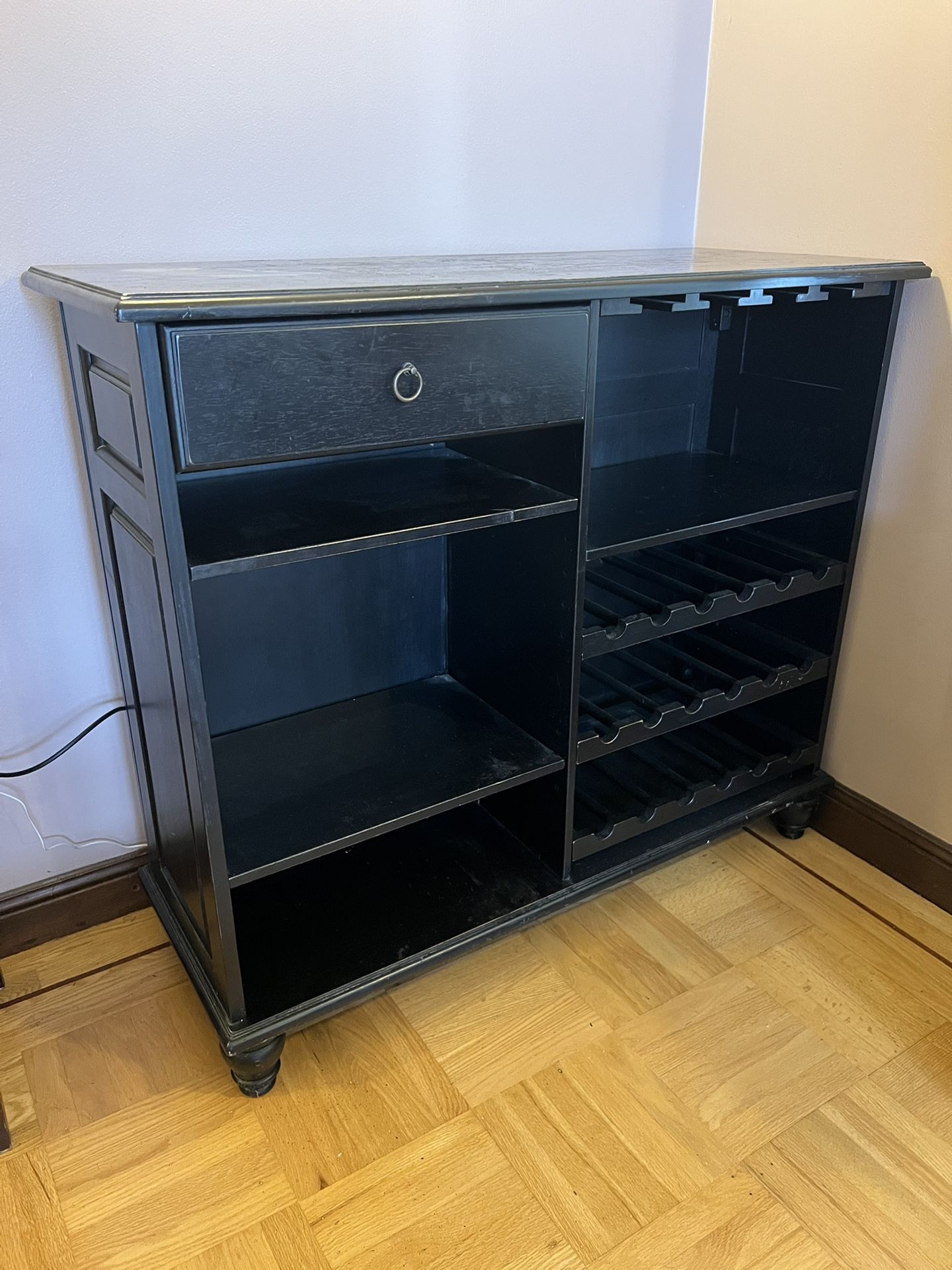 Black Shelving Unit with Wine Storage Racks