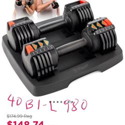 Lifepro 12.5 lb Adjustable Dumbbells Set - 5-in-1, 12.5lb