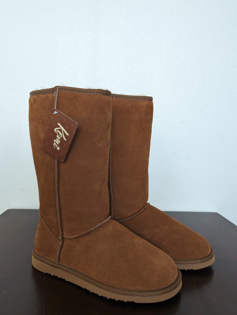 NWT Kemi Bella Classic Tall Sheepskin Suede Winter Boots Chestnut Size 9