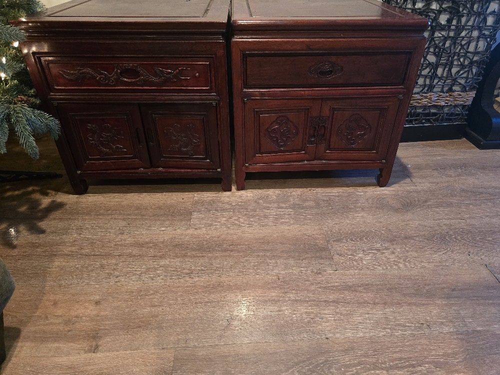 Antique Cherry Dragon End Tables