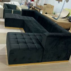 Elisha Black Velvet Double Chaise Sectional

