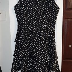 Flower Print Black Dress