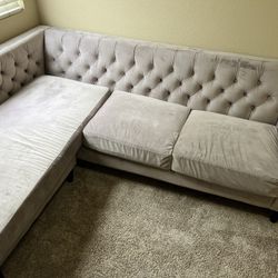 Grey Velvet Tufted Sectional
