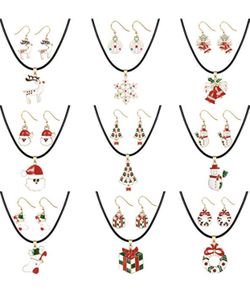Christmas Leather Choker pendant Necklace Drop Dangle Earrings For Womens Girls Kids Thanksgiving Holiday Jewelry Set Including Christmas Snowman Sno