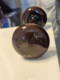 Victorian Door Knob Set -  Brown Wood & Porcelain w/ Spindle & Screw