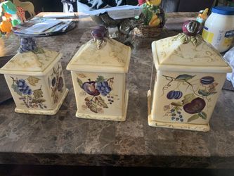 CAPRIWARE Hand Painted Fruits set of 3 ceramic jars