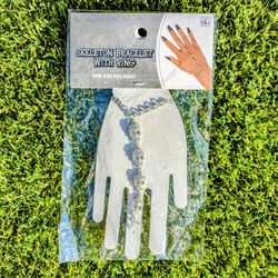 Rhinestone Sparkle Skeleton Skulls Chain Hand Bracelet w/Ring Jewelry Charm NIP