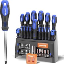 40-Piece Screwdriver Set, Multi-Purpose Magnetic Screwdriver Set with Case, Magnetic Screwdriver Set with Go-Thru Steel Blades | High Torque, Plastic 
