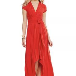 NWT MICHAEL KORS Dress Red High Low Faux Wrap Stretch Jersey Petites P/M