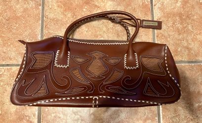 Antonio Melani Brown Satchel Zip Double Handles Bag Charm Pockets