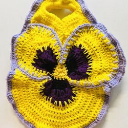 Yellow PANSY mini tote Handmade Crochet Clutch Purse bag Wristlet SKUMPSTITCH