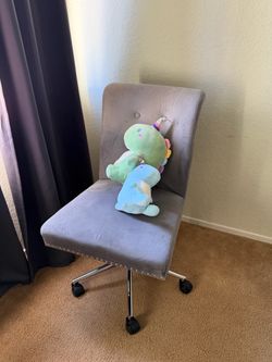 Gray Velvet Office Chair with Wheels