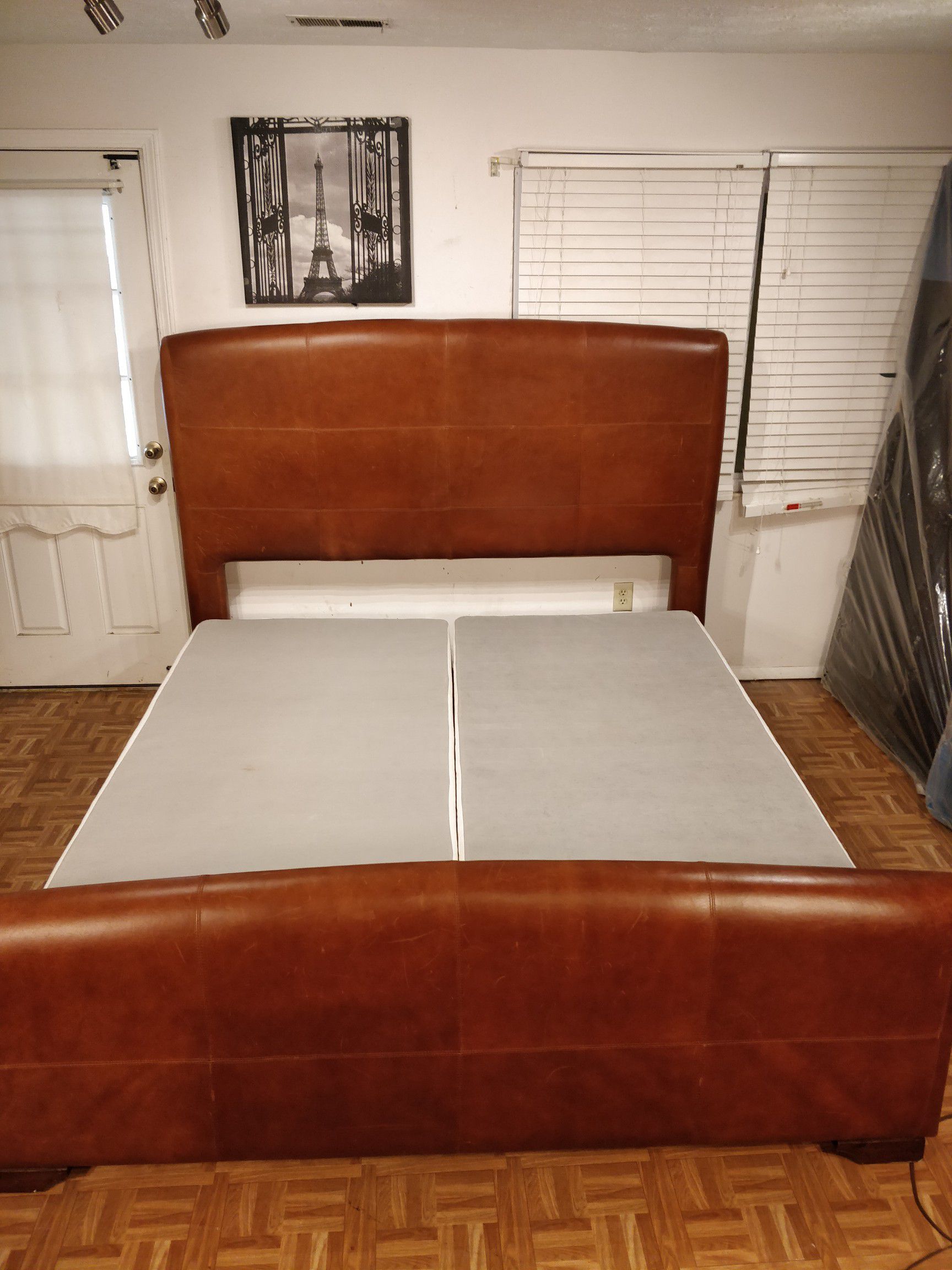 STANLEY FURNITURE leather (KING SIZE) bed frame with box spring, let me know when can you come o