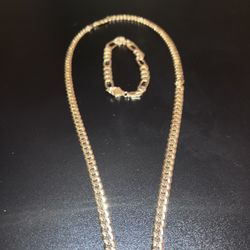 [PLATED] 18k  Gold Cuban Link Chain + Braclet