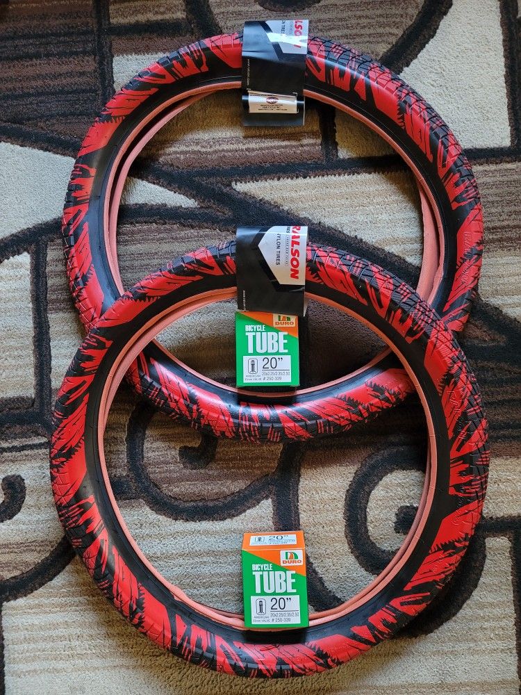 NEW Bicycle Bmx Tires 20" Red Splatter