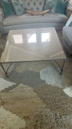 Bernhardt Square Glass Top Coffee Table Metal Base