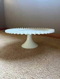 Vintage White Milk Glass Pedestal Cake Stand – 13”