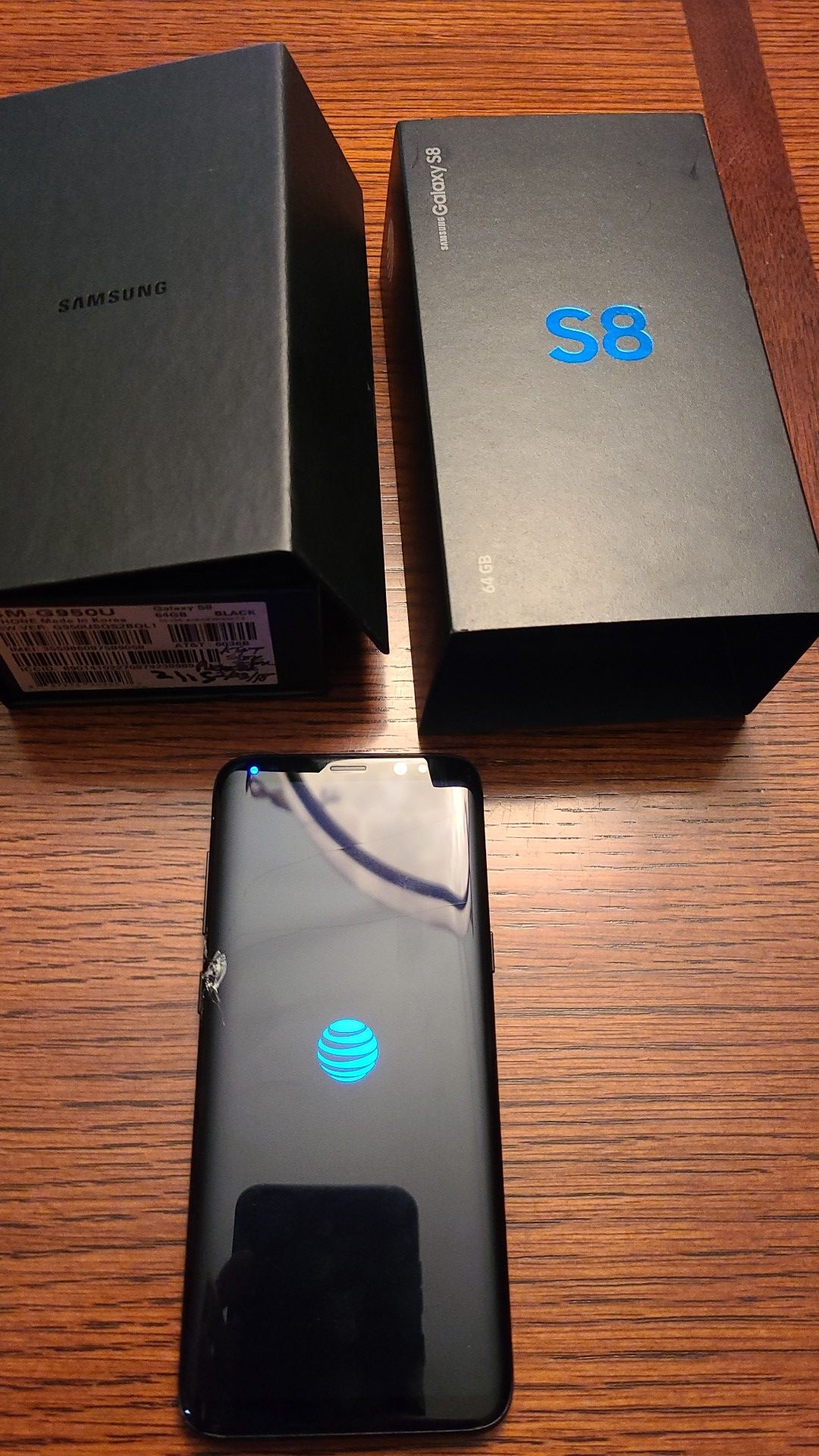 Samsung Galaxy S8 64GB Black phone with damaged screen for sale