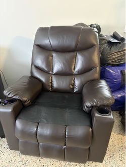 Brown Faux Leather Recliner with Cup Holders & Charging Port