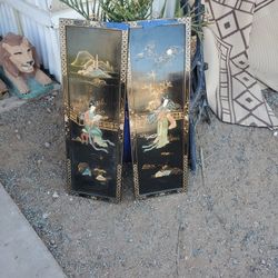 Pair Of Geisha Laquer Girl Panels 