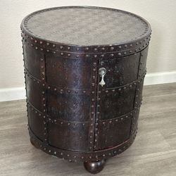 Kensington Hill Hadley Rustic Petition Leather Round Accent Table 22" diameter × 25" T