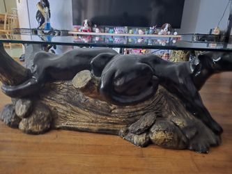 Rare Black Panther Glass Top Table Set - Coffee Table & Lamps Tables