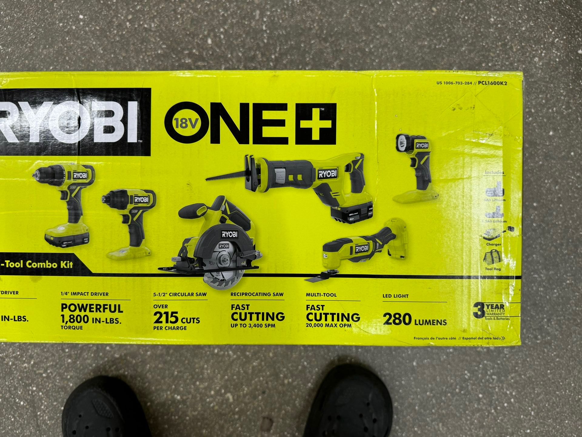 Brand New In Box Ryobi  6 Pieces Tool  Kit Plus 2 Batteries And Tool Bag 