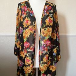 Cardigan-Sheer Kimono Loose Summer Floral Print 