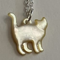 Mother Of Pearl CAT Charm Pendant Necklace - Kitten Jewelry