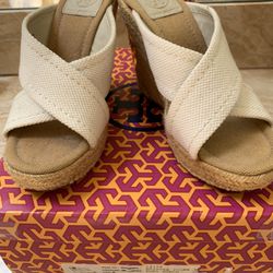 TORY BURCH CANVAS WEDGES