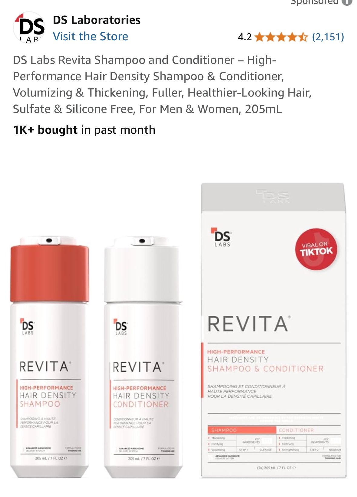 DS Labs Revita Shampoo and Conditioner – High-Performance Hair Density Shampoo & Conditioner, Volumizing & Thickening, Fuller, Healthier-Looking Hair,