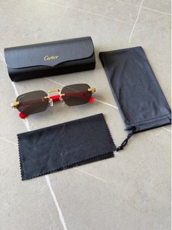 Cartier Rimless Sunglasses with Case (Red/Gold)