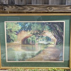 Vintage Nature Painting Wall Decor Framed With Golden Accent 42” by 32”