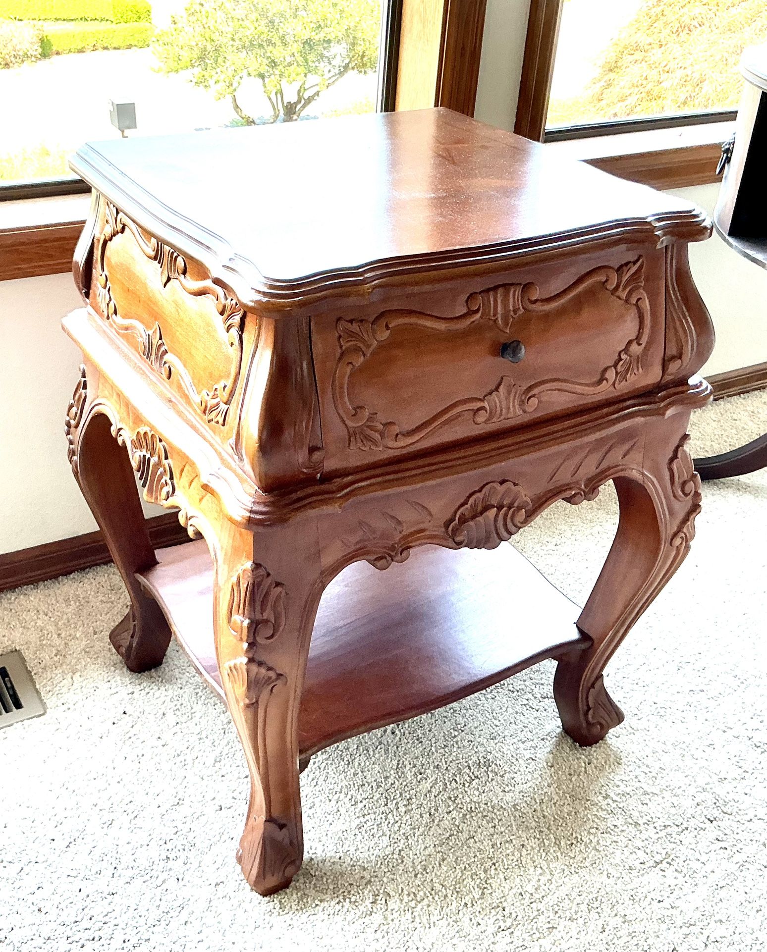 Carved End Table With Shelf And Drawer - French?