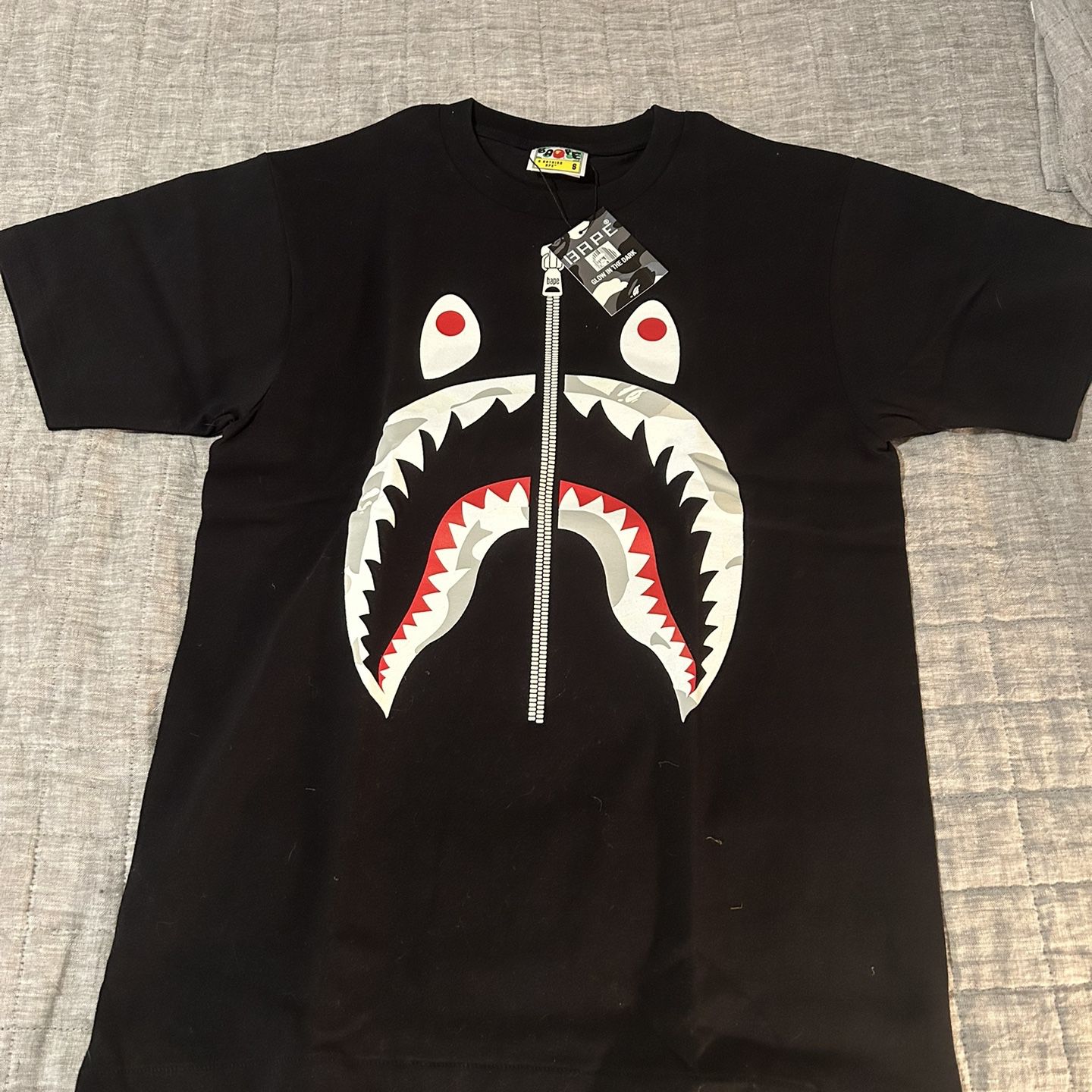 Bape black shark t shirt glow in the dark size S new never worn Ships Same Day Or Next Day 