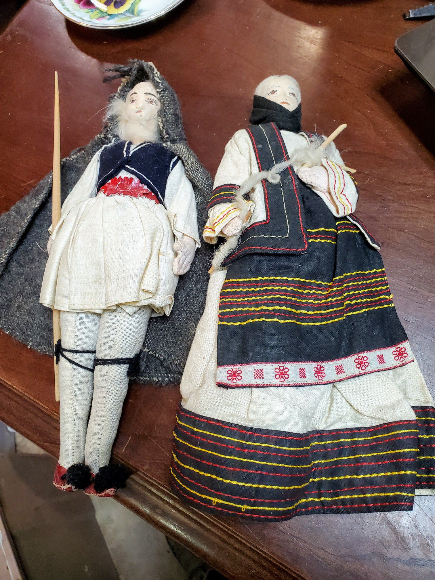 Antique Hand Painted Cloth 11" Greek Dolls