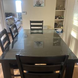 Free Dining Table, Brown, Glass top, 4 chairs, 1 bench
