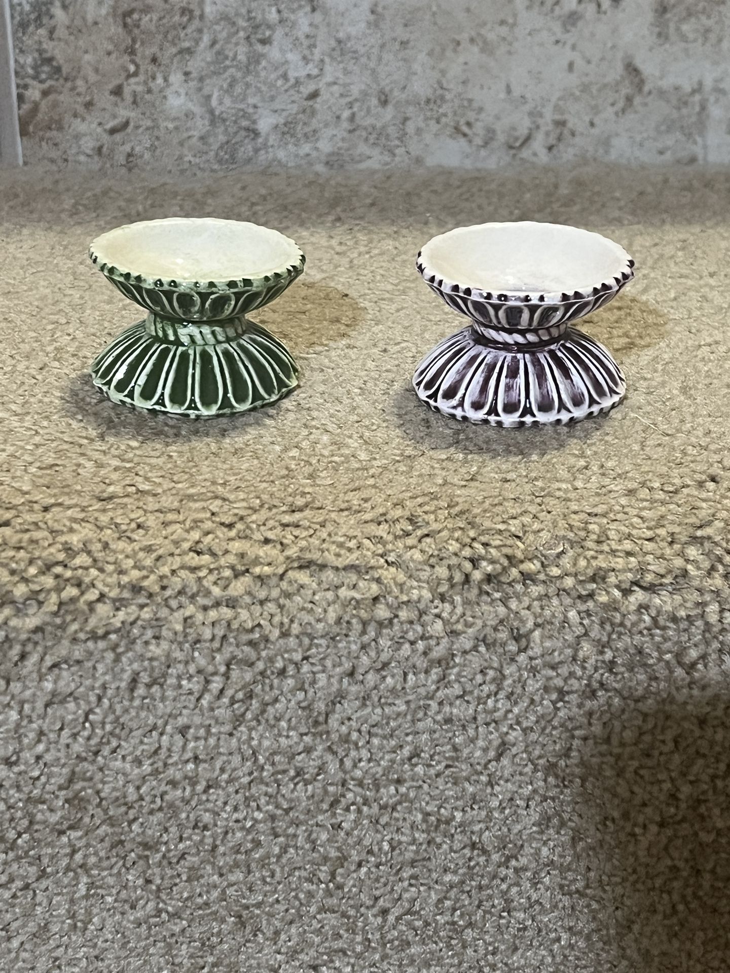 Ceramic Egg Cups, Porcelain Egg Holders Display Easter Purple & Green set of 2